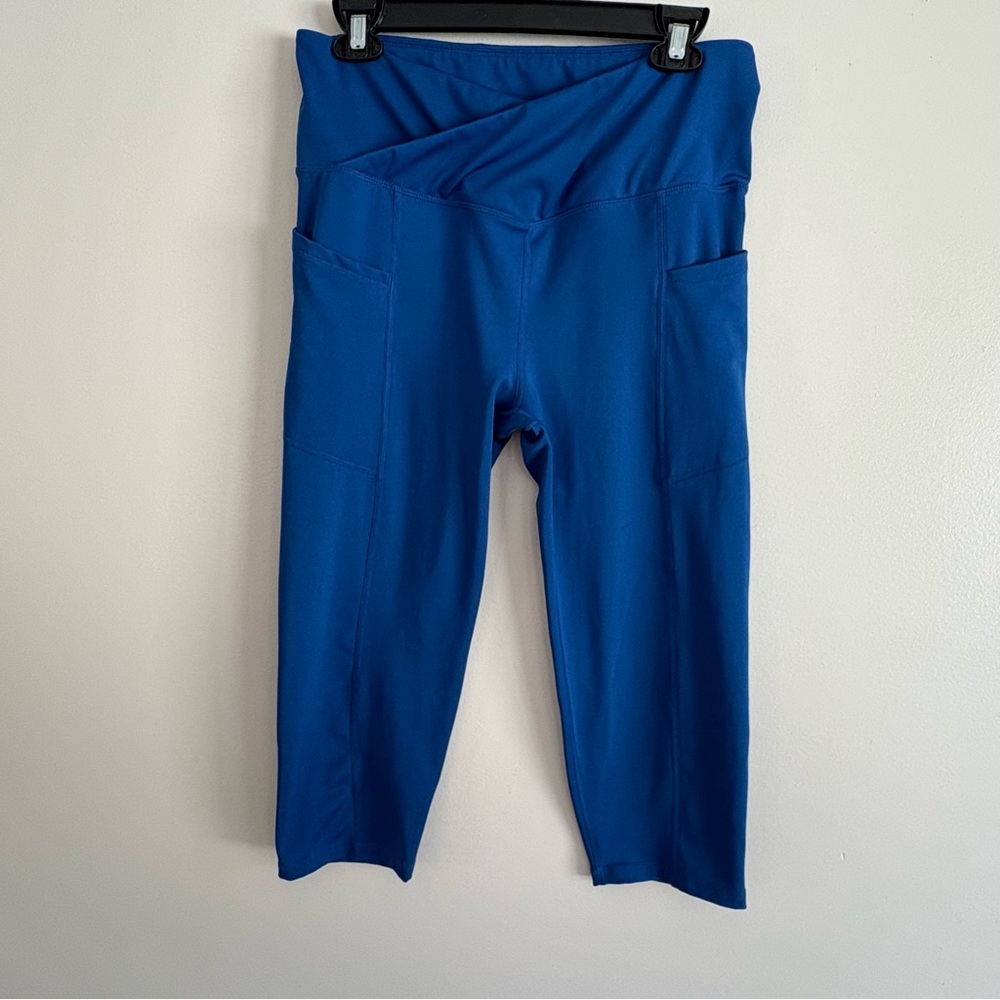 Earth Yoga Women’s Crossover High Waisted Cropped‎ Navy Blue Leggings Size XL